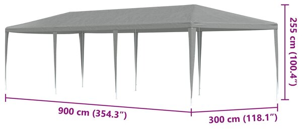 VidaXL Partysátor 900 x 300 x 255 cm, PE és acél, Világosszürke