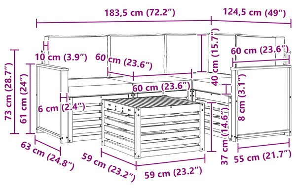 VidaXL Kültéri kanapé szett 5 pcs Természetes és bézs 59 x 59 x 37 cm