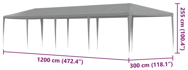 VidaXL Partysátor 1200 x 300 x 255 cm, PE és acél, Világosszürke
