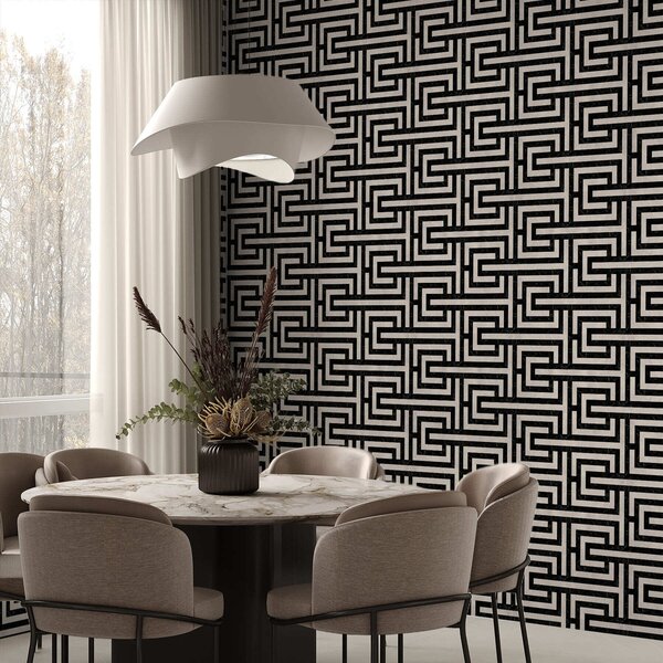 Tapéta Fekete-fehér geometrikus labirintusminta, Absztrakt tapétá, a01073 : Uwalls.hu