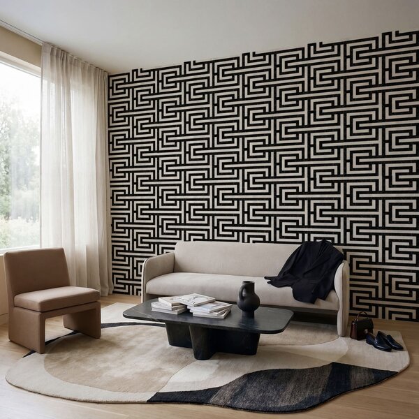 Tapéta Fekete-fehér geometrikus labirintusminta, Absztrakt tapétá, a01073 : Uwalls.hu