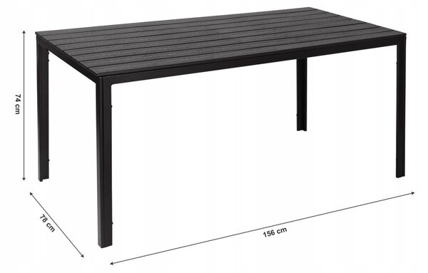 6 személyes kerti asztal 156x78 cm polywood fekete