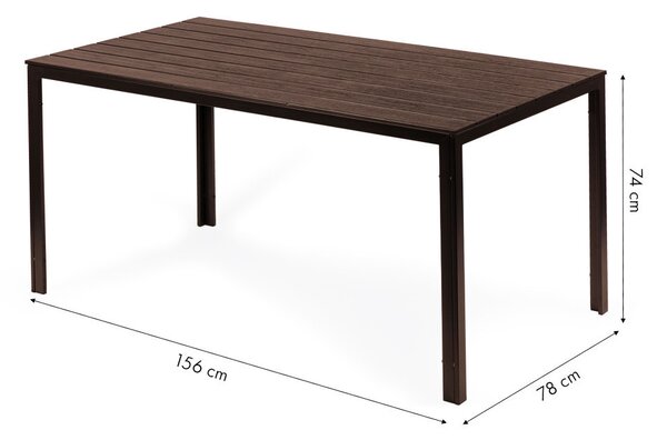 6 személyes kerti asztal 156x78 cm polywood barna