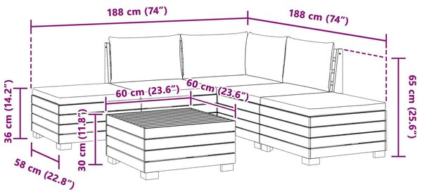 VidaXL Kültéri kanapé szett párnával 6 Darab Barna Tömör Akácfa