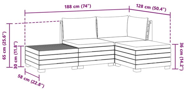 VidaXL Kültéri kanapé szett párnával 4 Darab Barna Tömör Akácfa