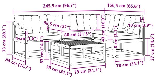 VidaXL Kültéri kanapé szett 5 pcs Fehér és Fekete 79 x 79 x 37 cm