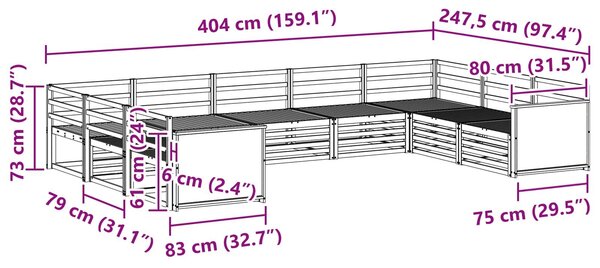 VidaXL Kültéri kanapé szett 9 pcs Természetes Tömör Akácfa