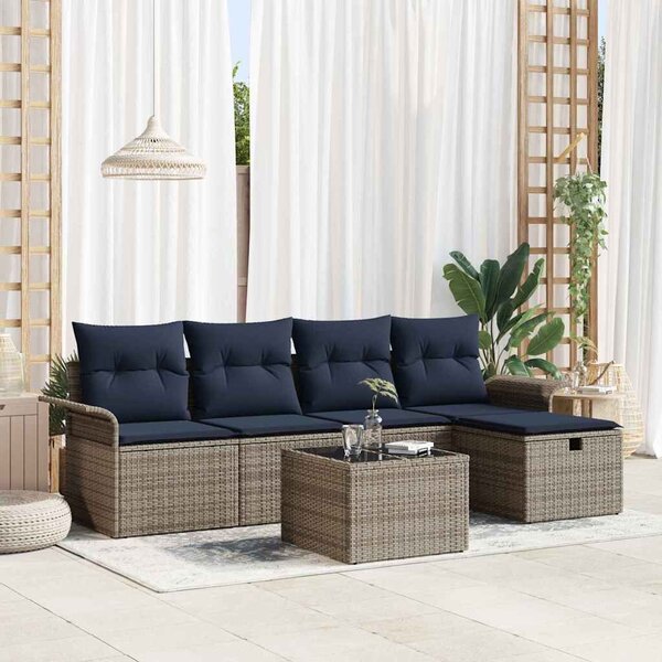 VidaXL Kerti Kanapé Szett párnával tárolóval 6 pcs Poli rattan