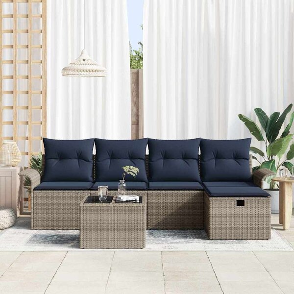 VidaXL Kerti Kanapé Szett párnával tárolóval 6 pcs Poli rattan