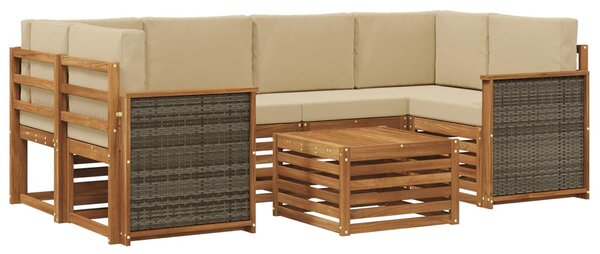 VidaXL Kültéri kanapé szett 7 pcs Természetes és bézs Tömör Akácfa