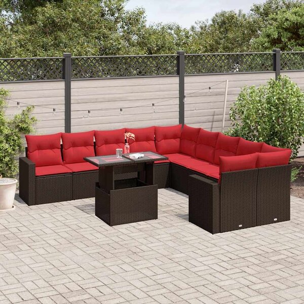 VidaXL 11 db barna polyrattan kerti kanapégarnitúra párnákkal