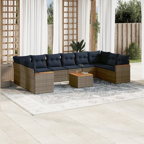 VidaXL 11 db szürke polyrattan kerti kanapégarnitúra párnákkal