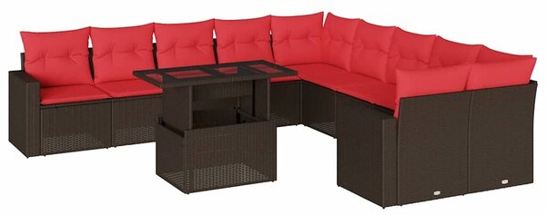 VidaXL 11 db barna polyrattan kerti kanapégarnitúra párnákkal