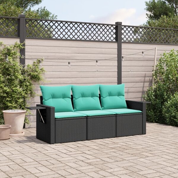 VidaXL 3 db fekete polyrattan kerti kanapégarnitúra párnákkal