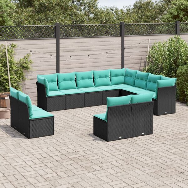 VidaXL 12 db fekete polyrattan kerti kanapégarnitúra párnákkal