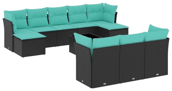 VidaXL 11 db fekete polyrattan kerti kanapégarnitúra párnákkal