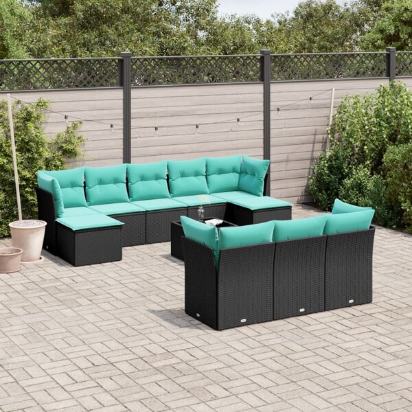 VidaXL 11 db fekete polyrattan kerti kanapégarnitúra párnákkal