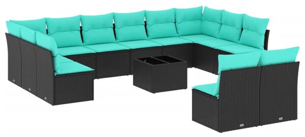 VidaXL 13 db fekete polyrattan kerti kanapégarnitúra párnákkal