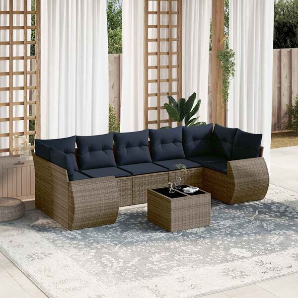 VidaXL 8 db szürke polyrattan kerti kanapégarnitúra párnákkal