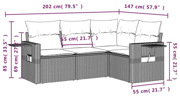 VidaXL 4 db szürke polyrattan kerti kanapégarnitúra párnákkal