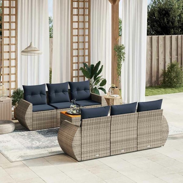 VidaXL 7 db szürke polyrattan kerti kanapégarnitúra párnákkal