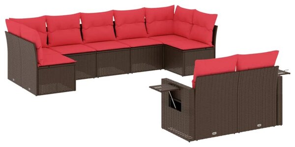 VidaXL 9 db barna polyrattan kerti kanapégarnitúra párnákkal