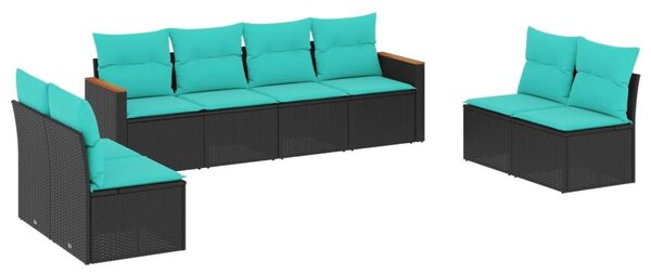 VidaXL 8 db fekete polyrattan kerti kanapégarnitúra párnákkal