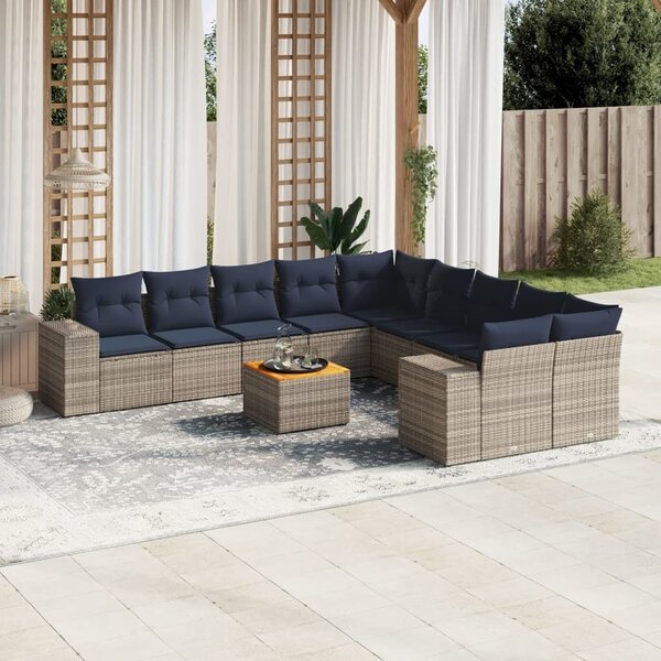 VidaXL 11 db szürke polyrattan kerti kanapégarnitúra párnákkal