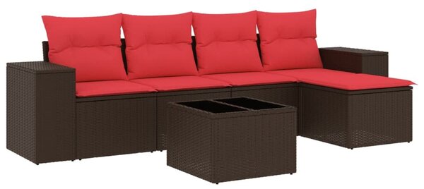 VidaXL 6 db barna polyrattan kerti kanapégarnitúra párnákkal