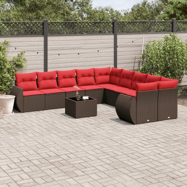 VidaXL 11 db barna polyrattan kerti kanapégarnitúra párnákkal