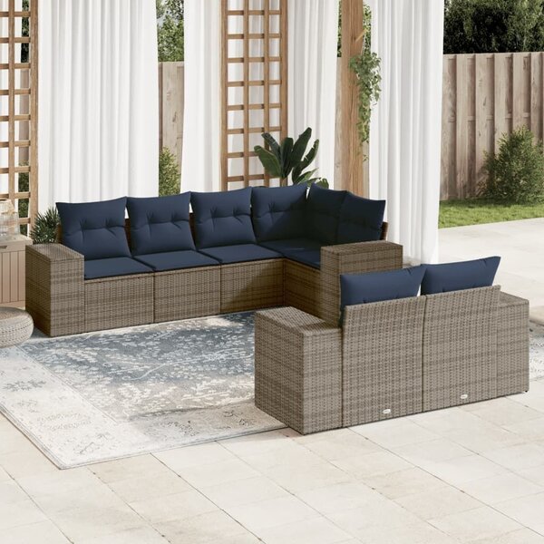 VidaXL 7 db szürke polyrattan kerti kanapégarnitúra párnákkal