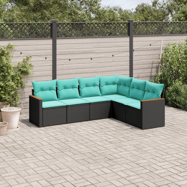 VidaXL 6 db fekete polyrattan kerti kanapégarnitúra párnákkal