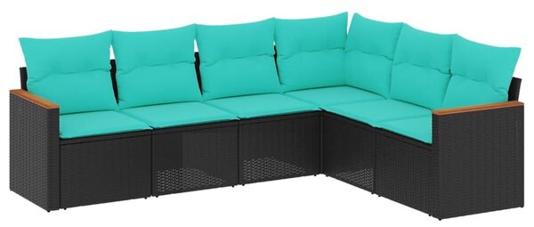 VidaXL 6 db fekete polyrattan kerti kanapégarnitúra párnákkal