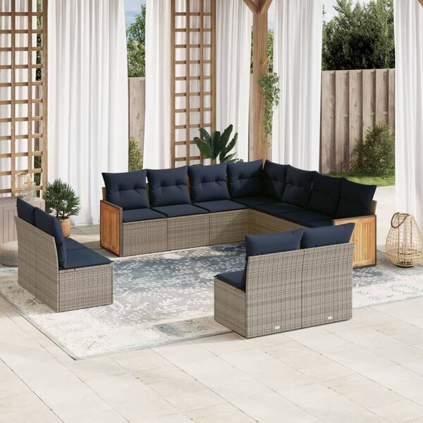 VidaXL 11 db szürke polyrattan kerti kanapégarnitúra párnákkal