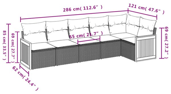 VidaXL 6 db szürke polyrattan kerti kanapégarnitúra párnákkal