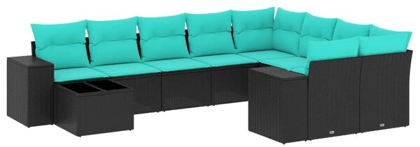 VidaXL 10 db fekete polyrattan kerti kanapégarnitúra párnákkal