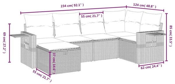 VidaXL 6 db barna polyrattan kerti kanapégarnitúra párnákkal