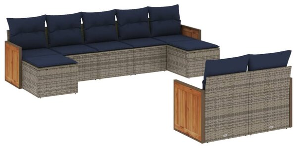 VidaXL 9 db szürke polyrattan kerti kanapégarnitúra párnákkal