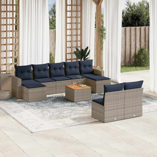 VidaXL 10 db szürke polyrattan kerti kanapégarnitúra párnákkal