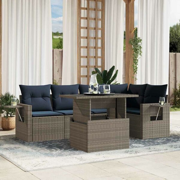 VidaXL 6 db szürke polyrattan kerti kanapégarnitúra párnákkal