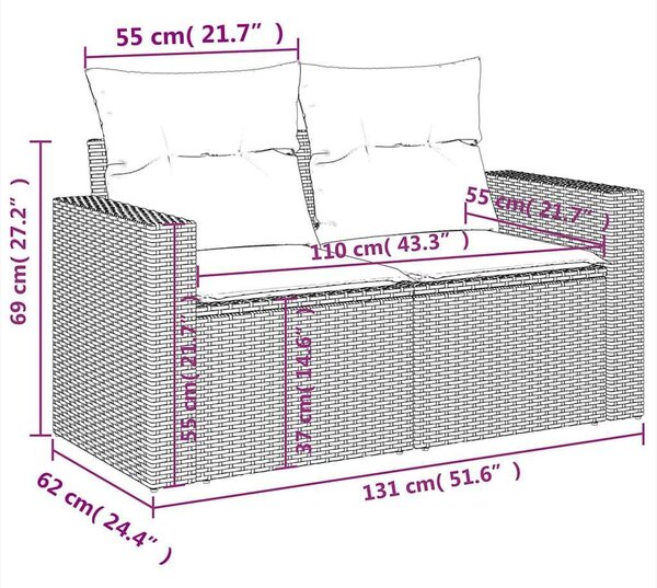 VidaXL 8 db barna polyrattan kerti kanapégarnitúra párnákkal