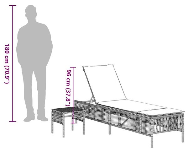 VidaXL 2 db szürke polyrattan napozóágy asztallal
