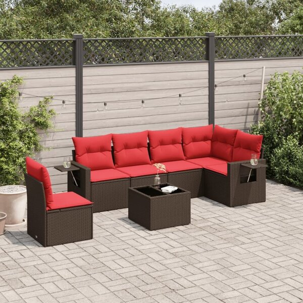 VidaXL 7 db barna polyrattan kerti kanapégarnitúra párnákkal