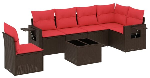 VidaXL 7 db barna polyrattan kerti kanapégarnitúra párnákkal