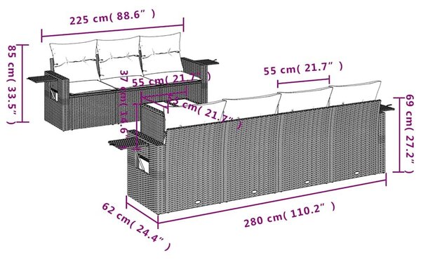 VidaXL 8 db barna polyrattan kerti kanapégarnitúra párnákkal