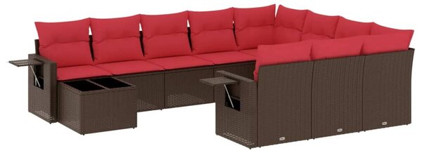 VidaXL 11 db barna polyrattan kerti kanapégarnitúra párnákkal