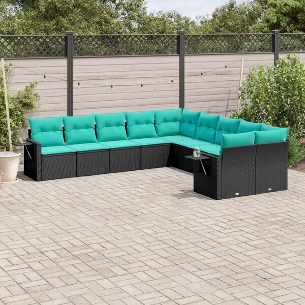 VidaXL 10 db fekete polyrattan kerti kanapégarnitúra párnákkal