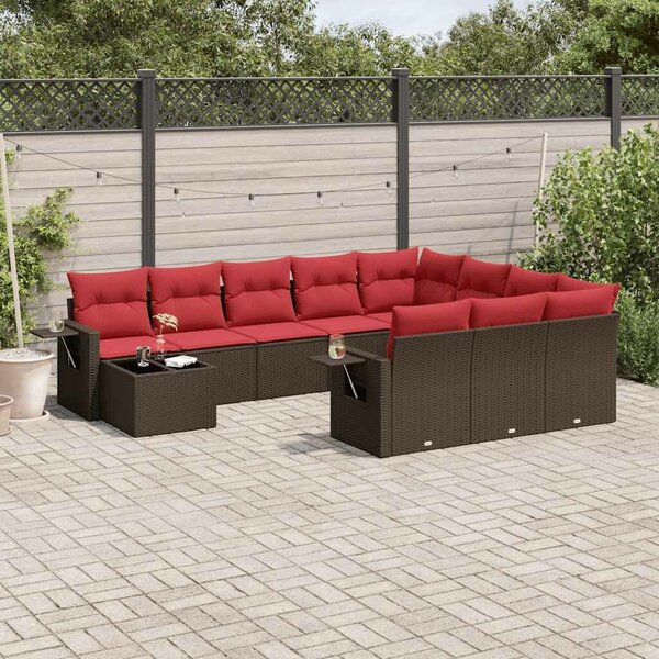 VidaXL 11 db barna polyrattan kerti kanapégarnitúra párnákkal