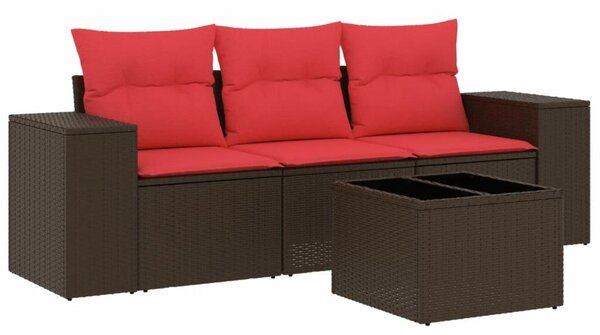 VidaXL 4 db barna polyrattan kerti kanapégarnitúra párnákkal
