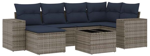 VidaXL 7 db szürke polyrattan kerti kanapégarnitúra párnákkal